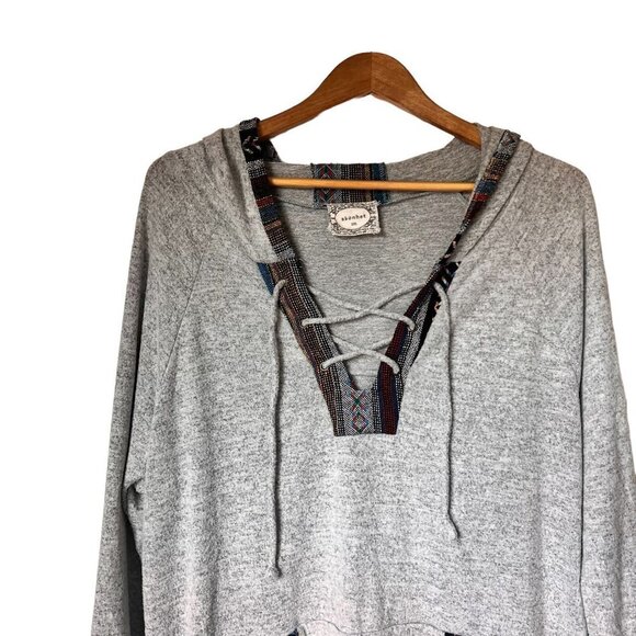 Skonhet Aztec Tribal Gray Long Sleeve Lace Up Front Hood Size 2XL - Picture 7 of 12